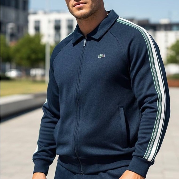Lacoste Navy Track Jacket with Mint and White Stripes